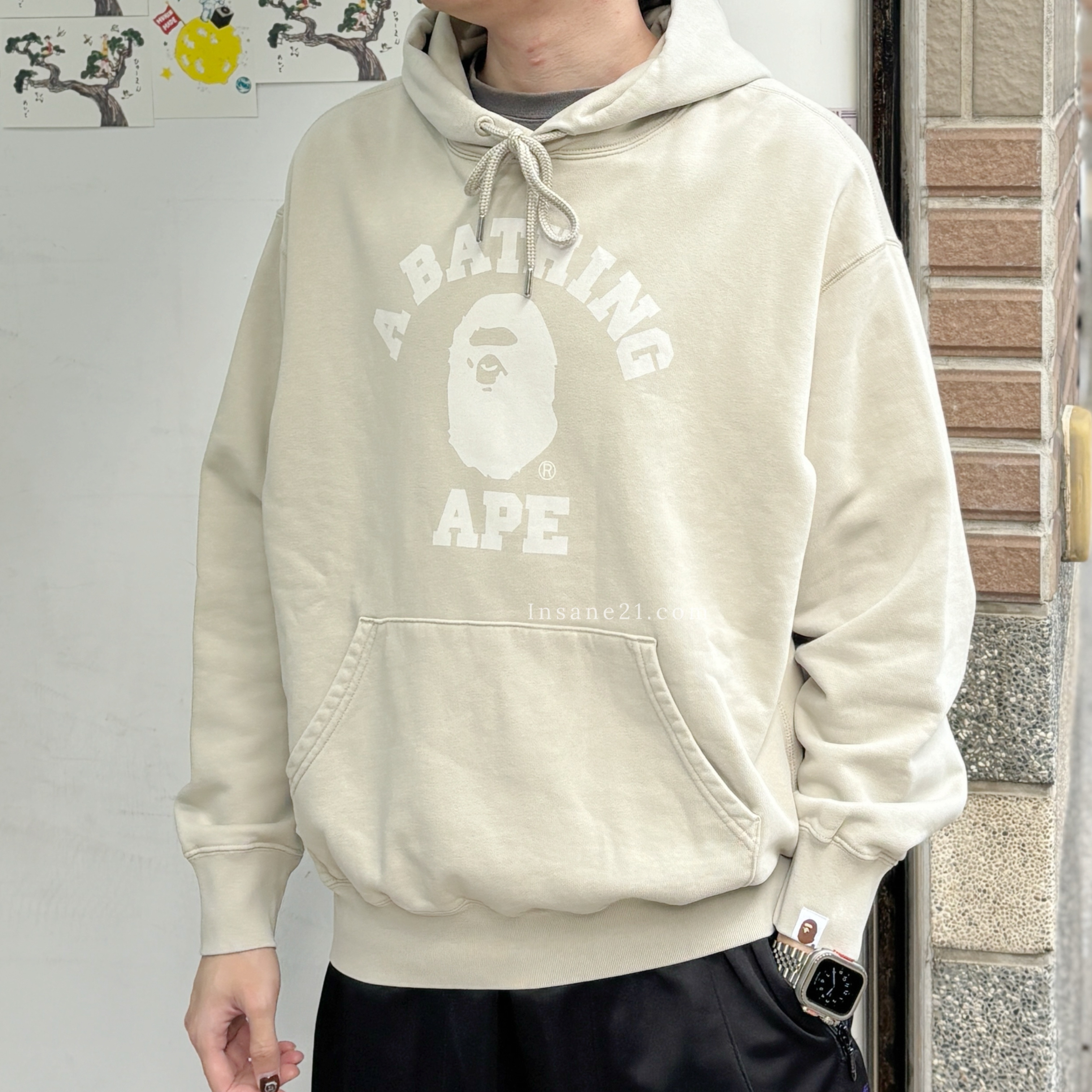 BAPE A BATHING APE 卡其 經典LOGO 帽踢 長袖 秋冬服飾