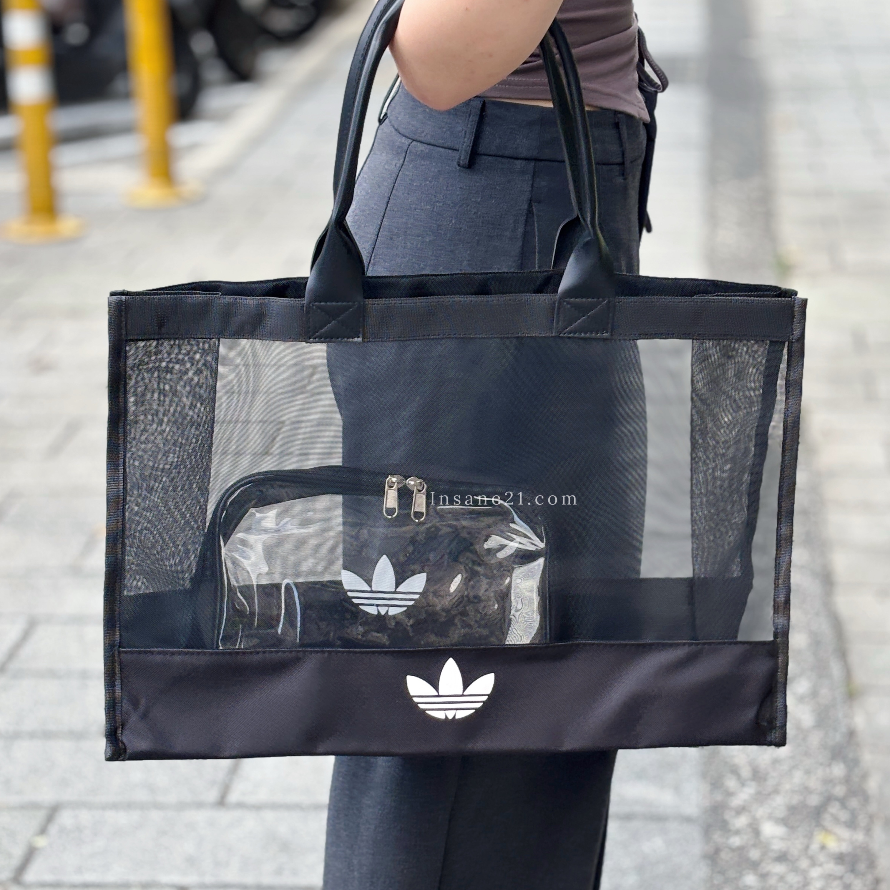 ADIDAS ORIGINALS 品牌子母包 黑網紗 洗漱袋 愛迪達
