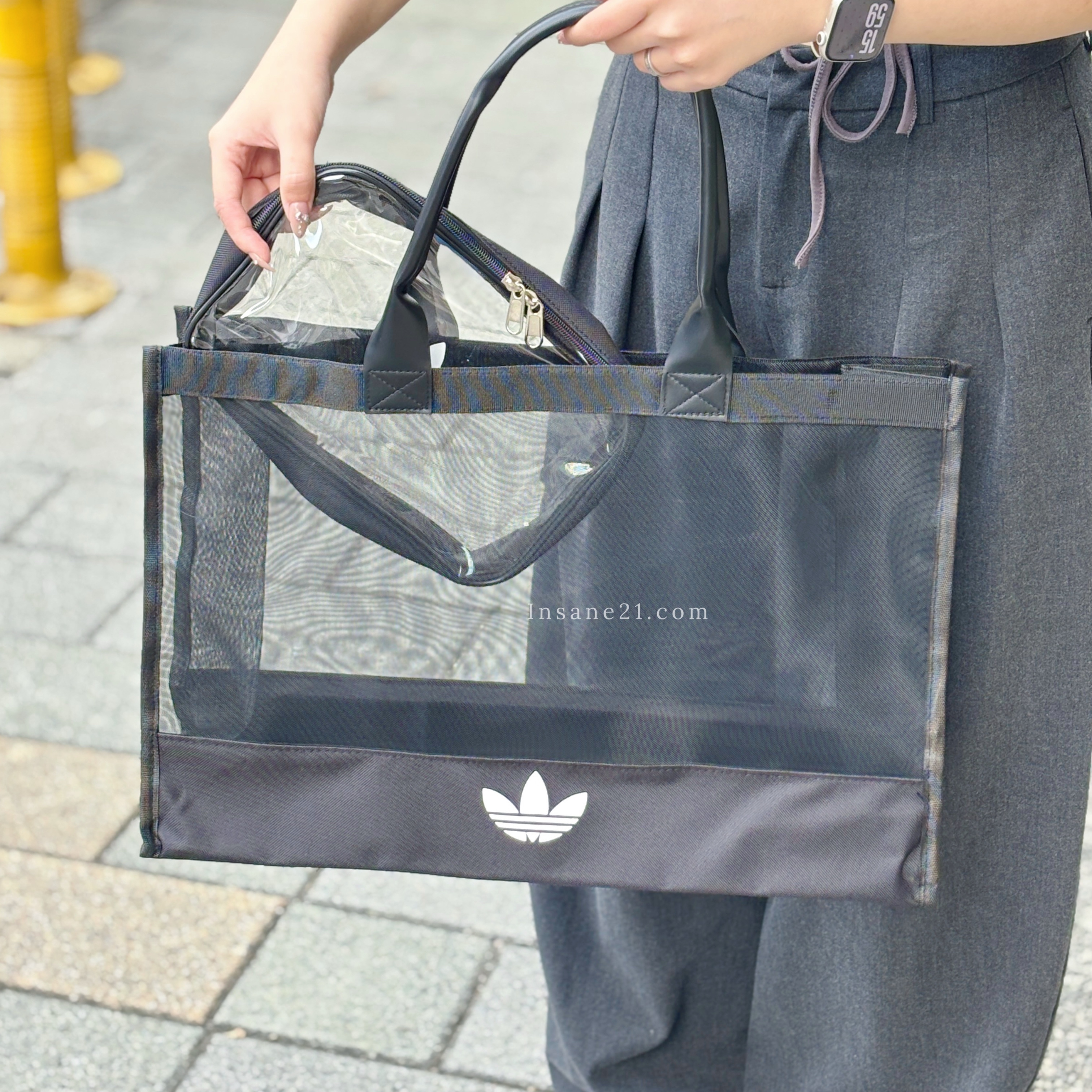 ADIDAS ORIGINALS 品牌子母包 黑網紗 洗漱袋 愛迪達