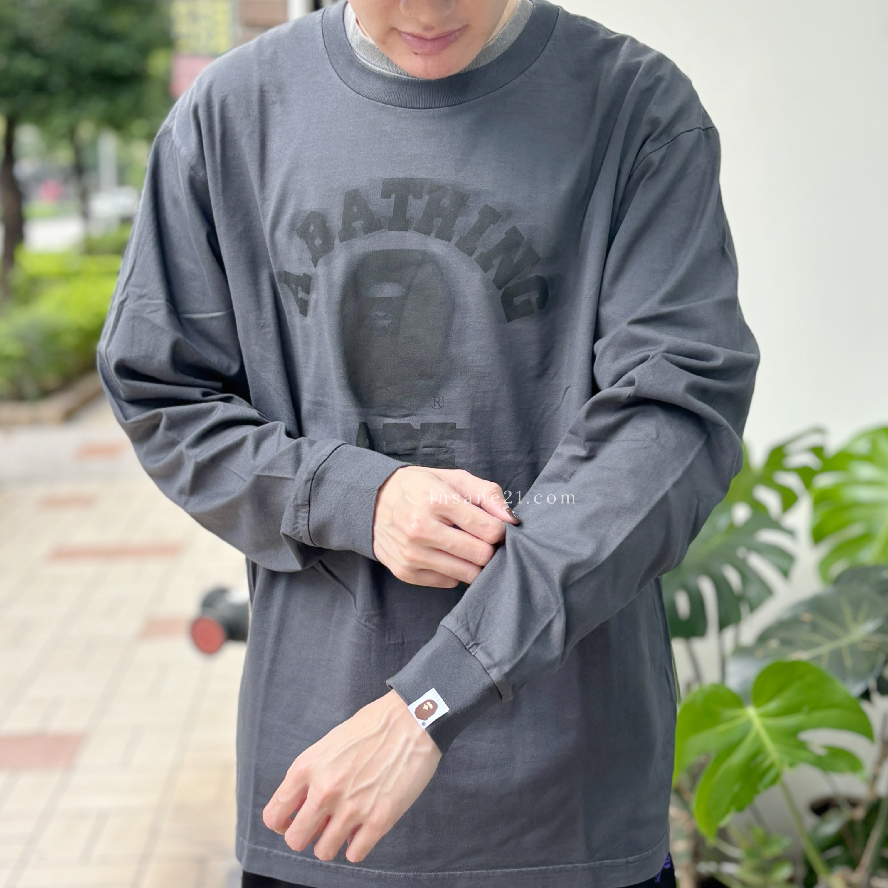 BAPE A BATHING APE 深灰 薄長袖 煙霧圖案 胸前LOGO 秋冬服飾