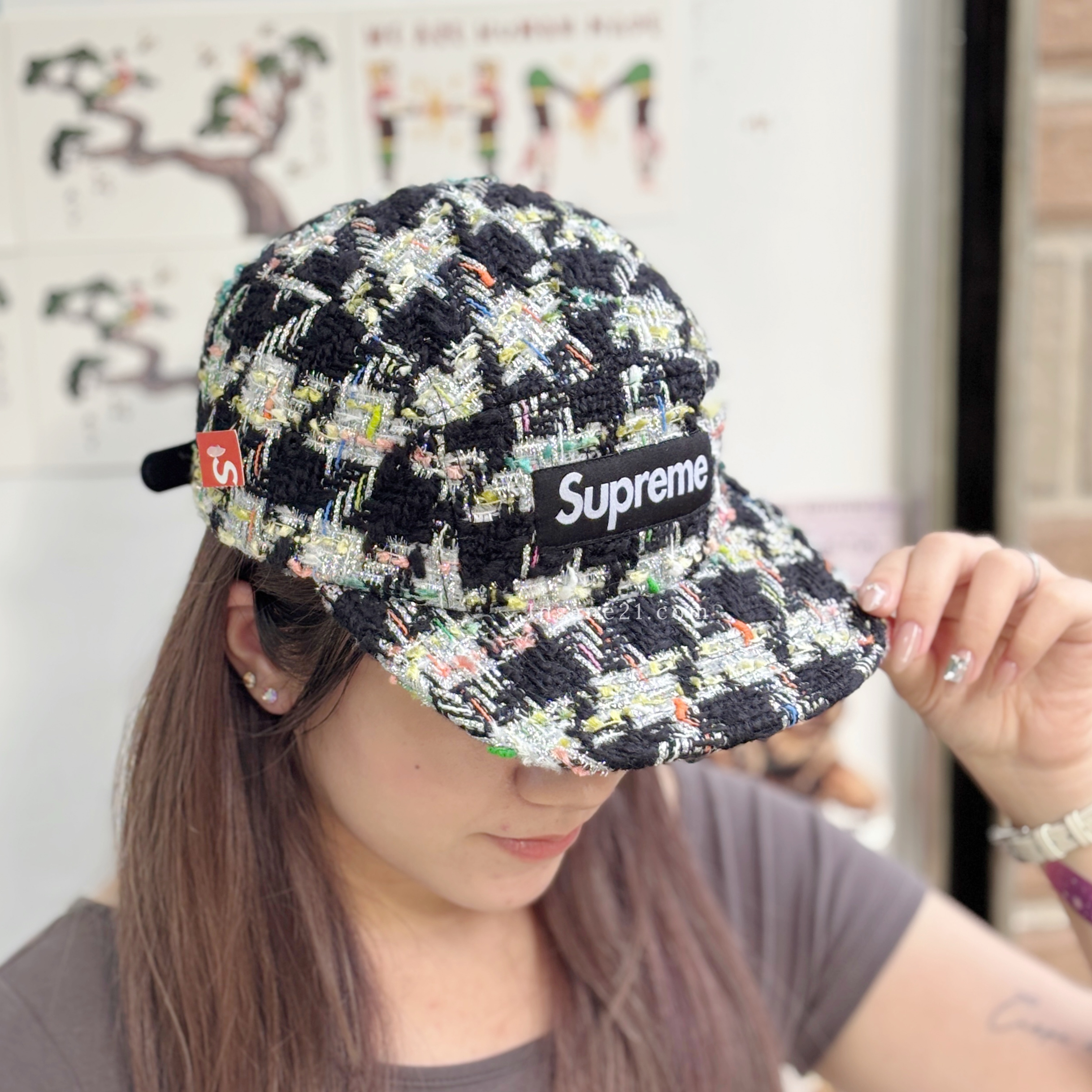 SUPREME METALLIC BOUCLE CAMP CAP 小香風 毛呢 五分割 帽子