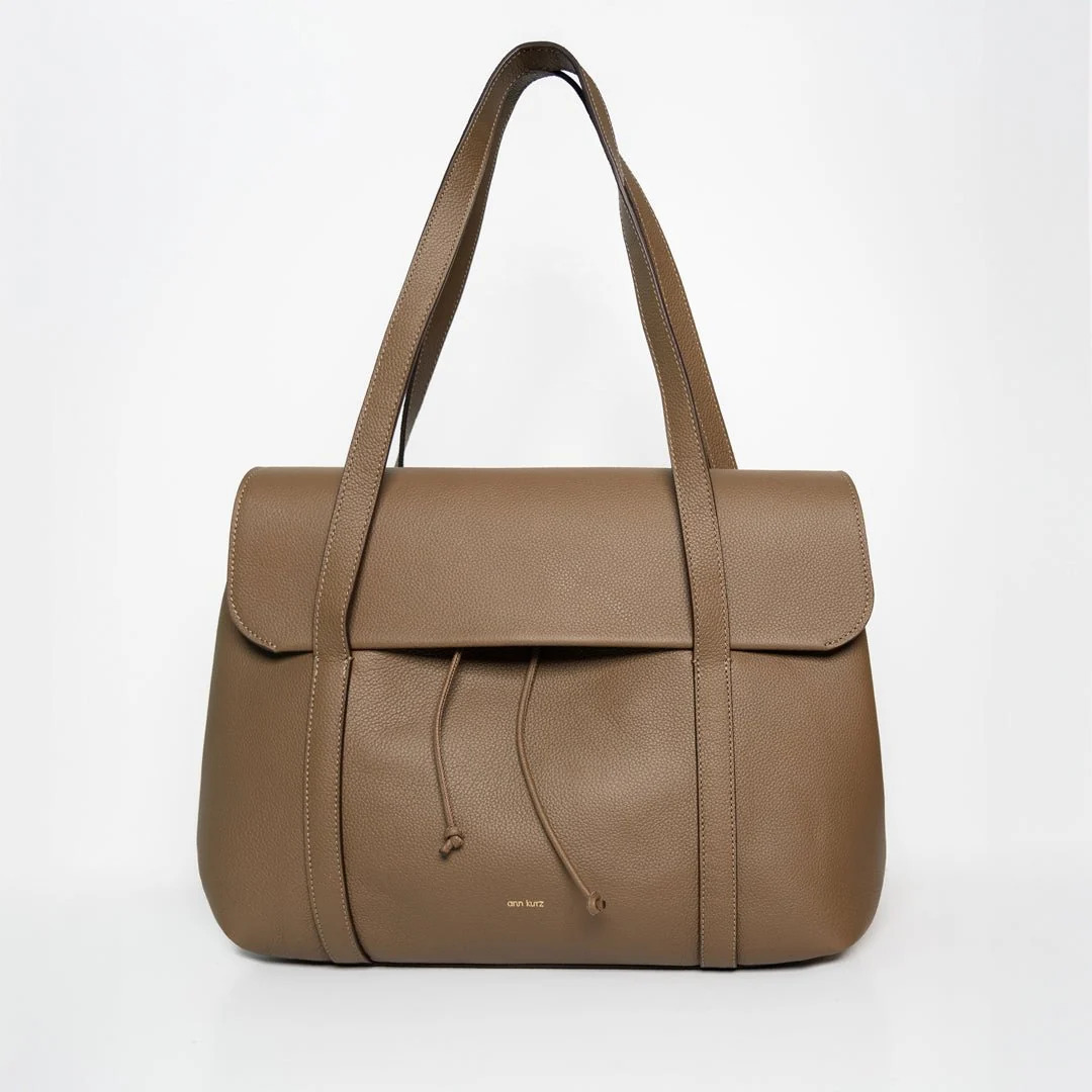 Shopper 翻蓋納帕皮革托特包 - 灰褐