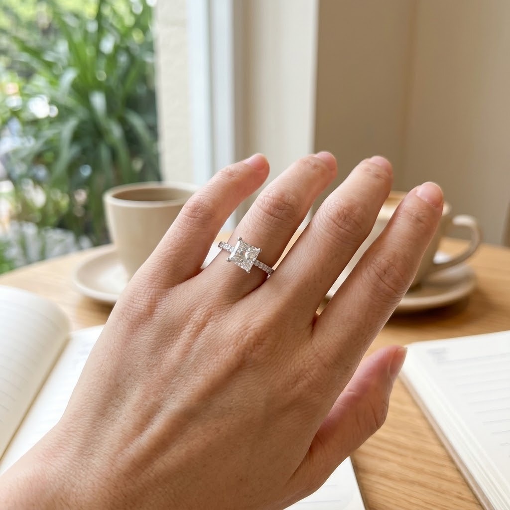 18K White Gold 1.29ct Princess Cut Diamond Ring