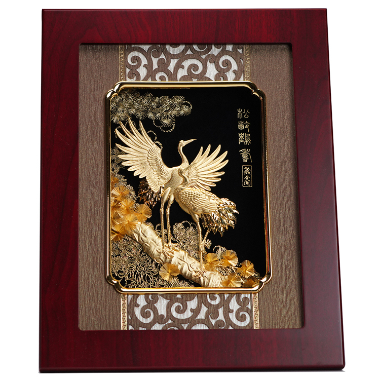 松齡鶴壽金箔畫正面全景