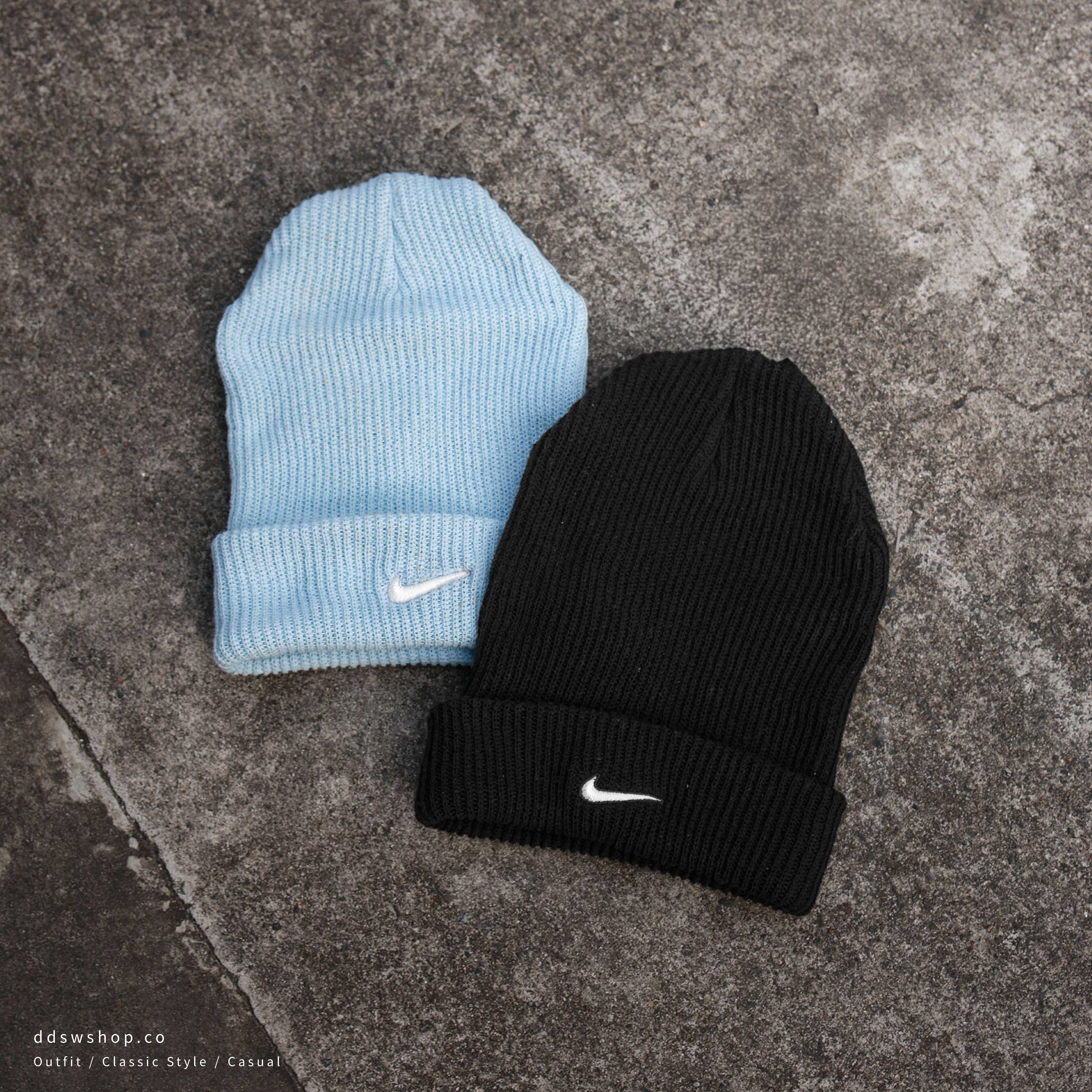 Nike Beanie Utility Swoosh 帽子 毛帽 針織 小Logo 刺繡 反摺 黑色 寶寶藍