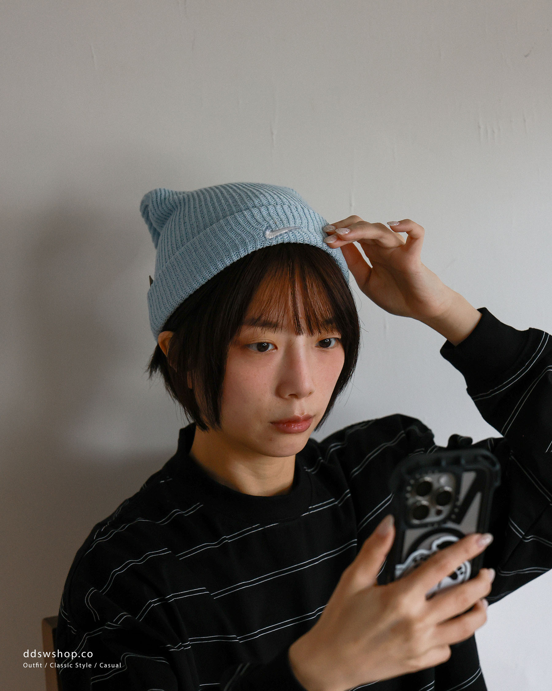 Nike Beanie Utility Swoosh 帽子 毛帽 針織 小Logo 刺繡 反摺 黑色 寶寶藍