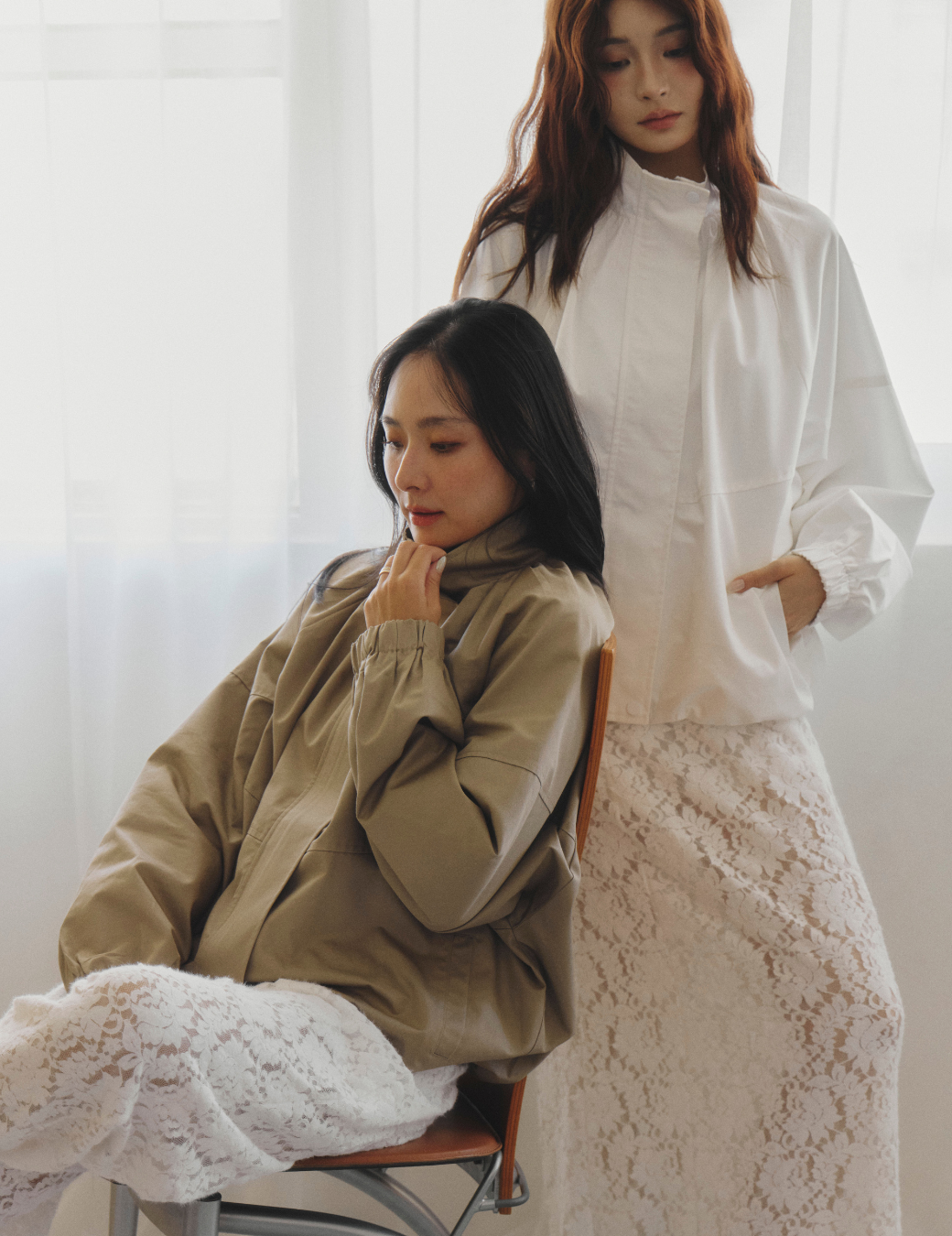 立領花苞風衣夾克（卡其色/2尺寸）