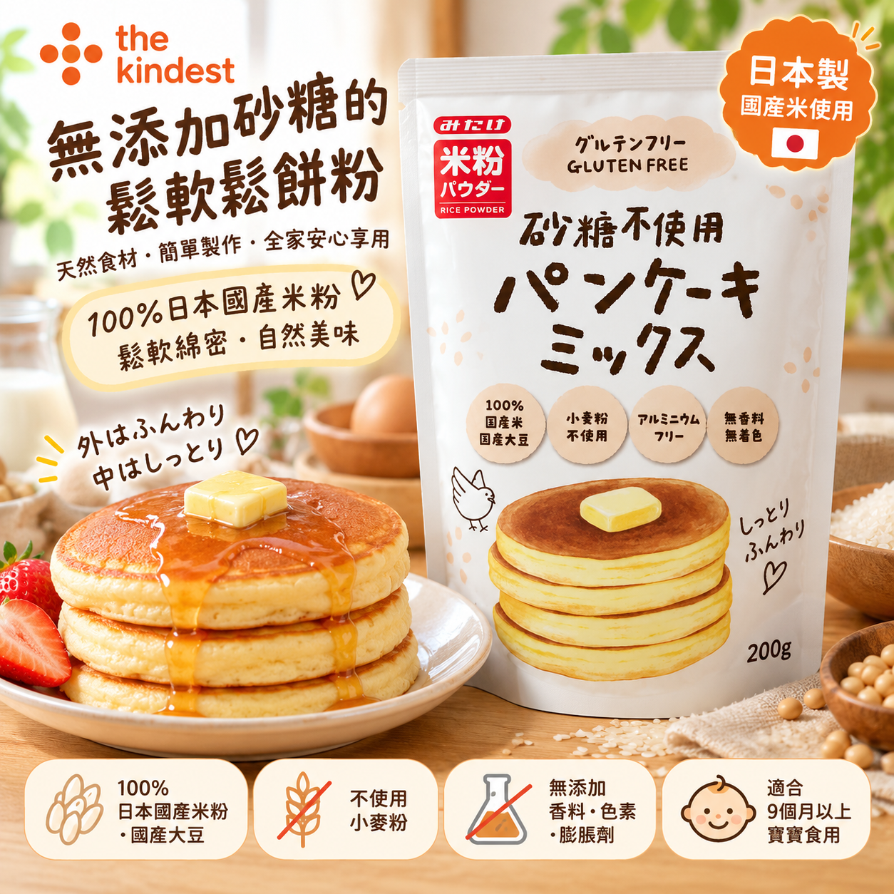 MITAKE - 日本無麩質無添加砂糖米粉班戟預拌粉 200g