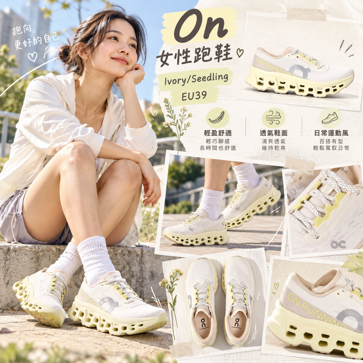 【預購】On N101535 Cloudmonster 3 女裝跑鞋 (米白拼綠色)