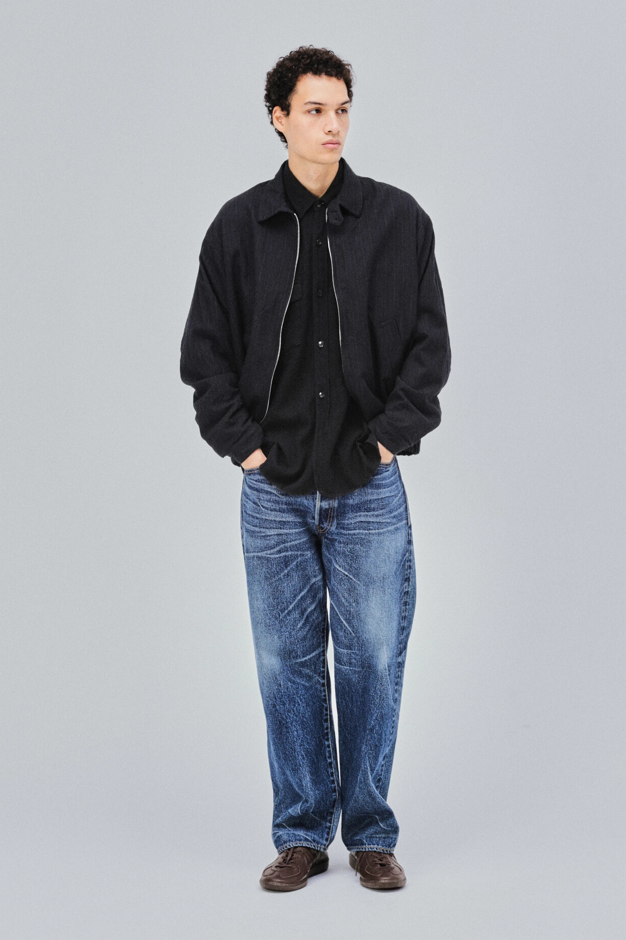 KAPTAIN SUNSHINE WOOL STRIPE ZIP BLOUSON