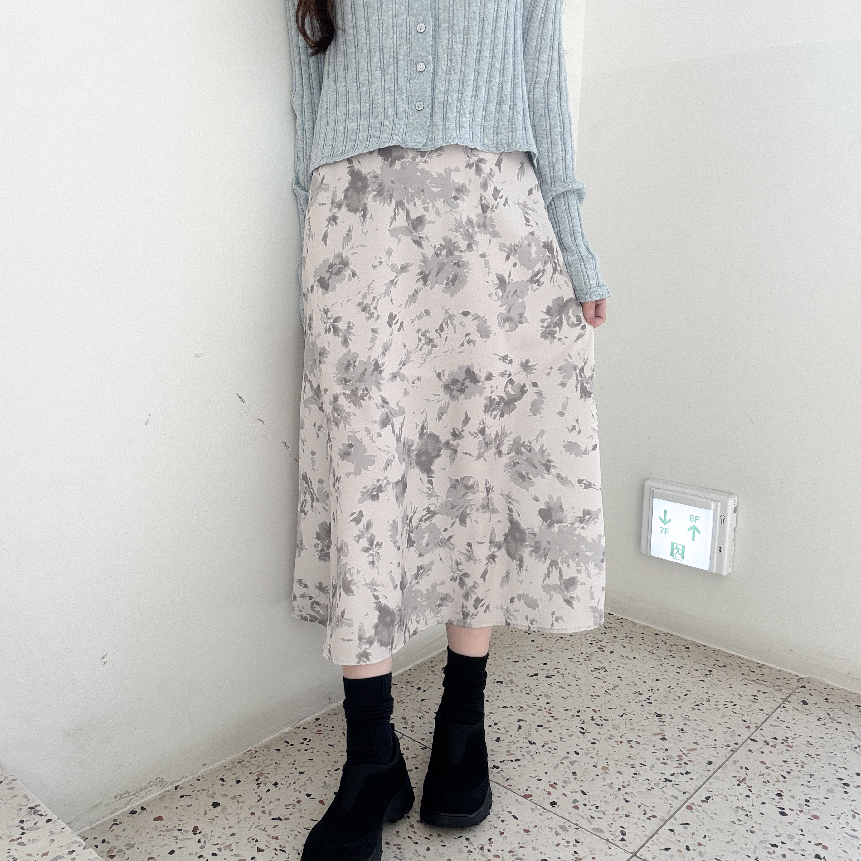 花朵pattern雪紡A字裙