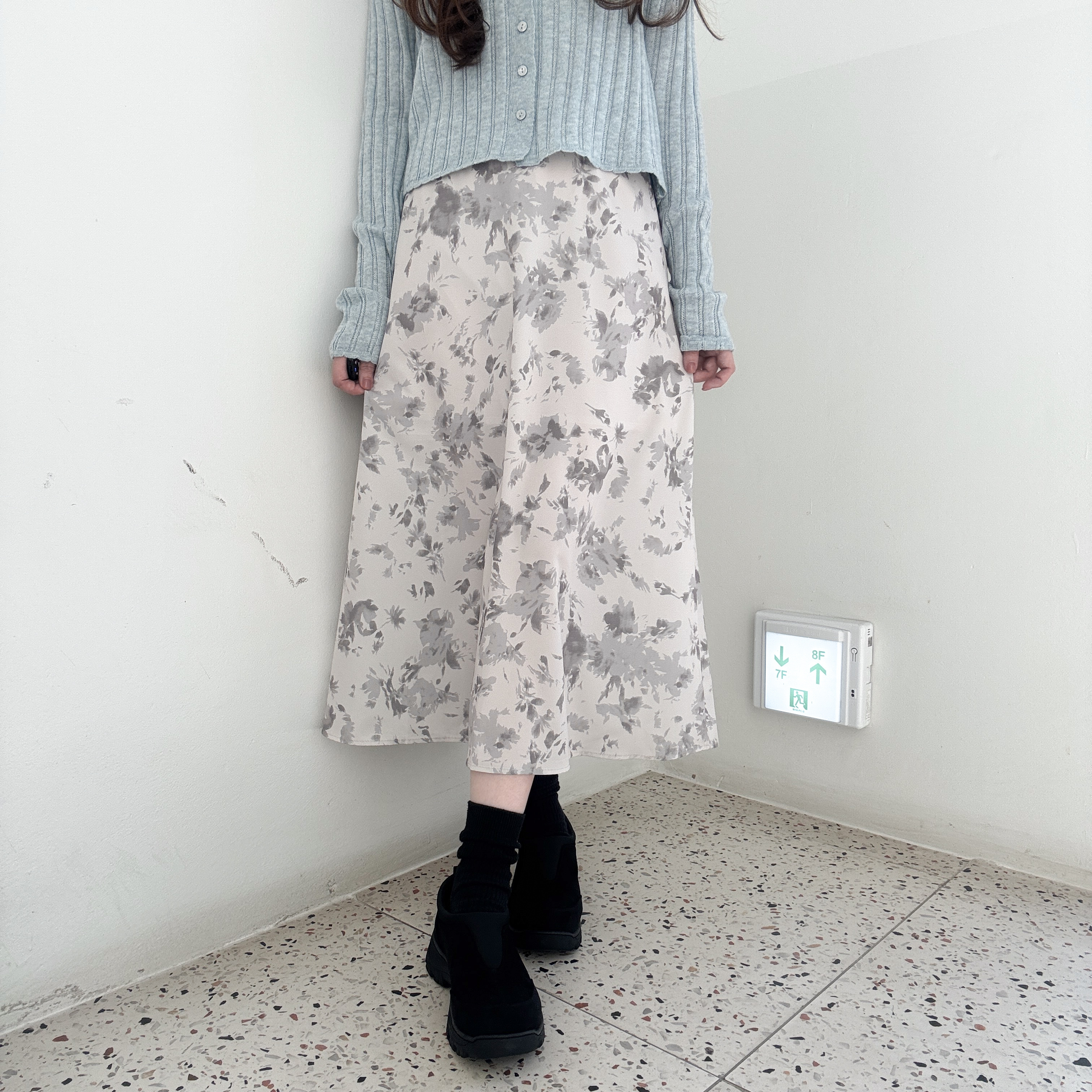花朵pattern雪紡A字裙