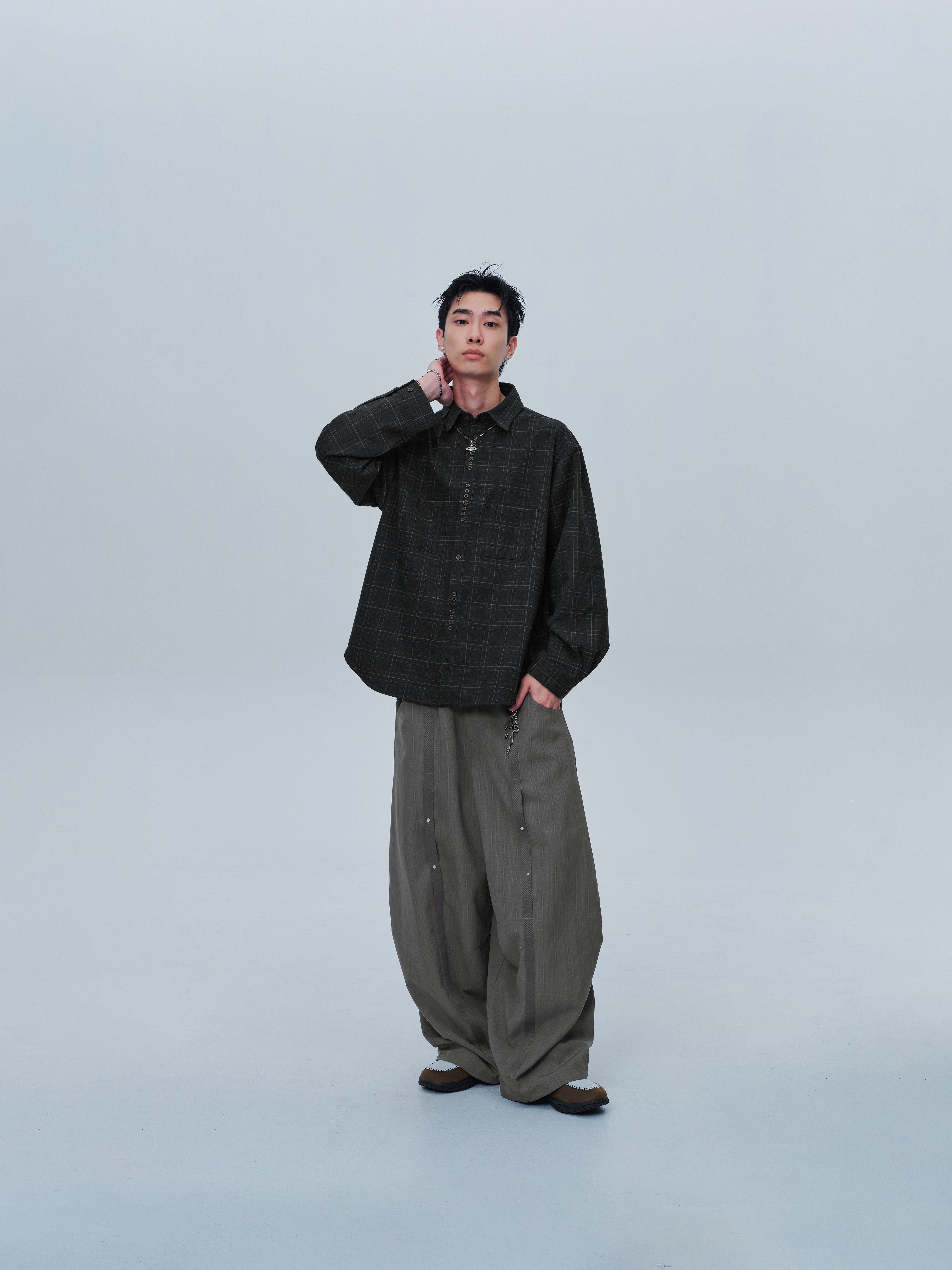 GOOPiMADE DS-X 格紋長袖襯衫 - D-GRAY