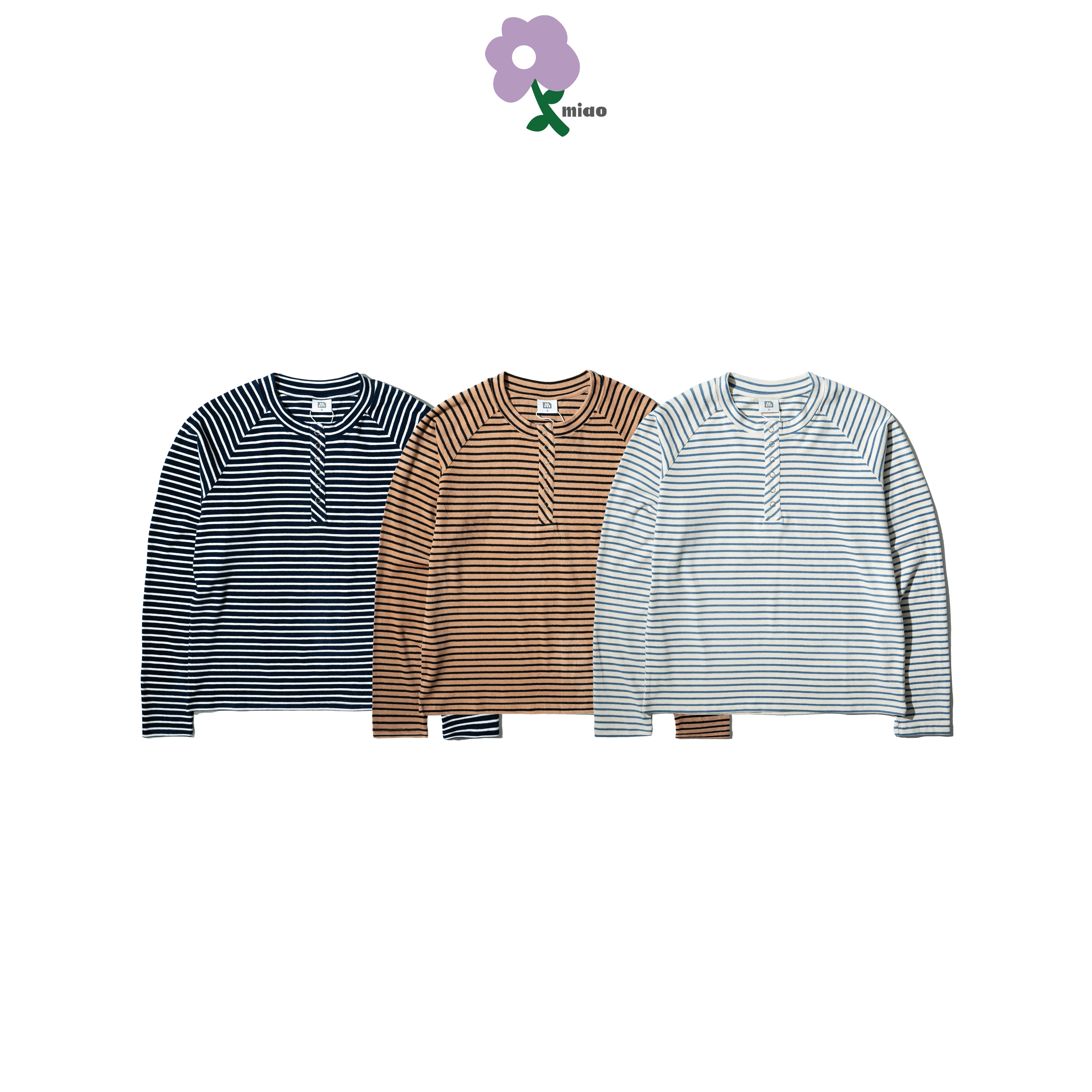 MIAO Stripes Henley LS Tee 女裝 條紋 亨利領長袖Tee [M-TW8]