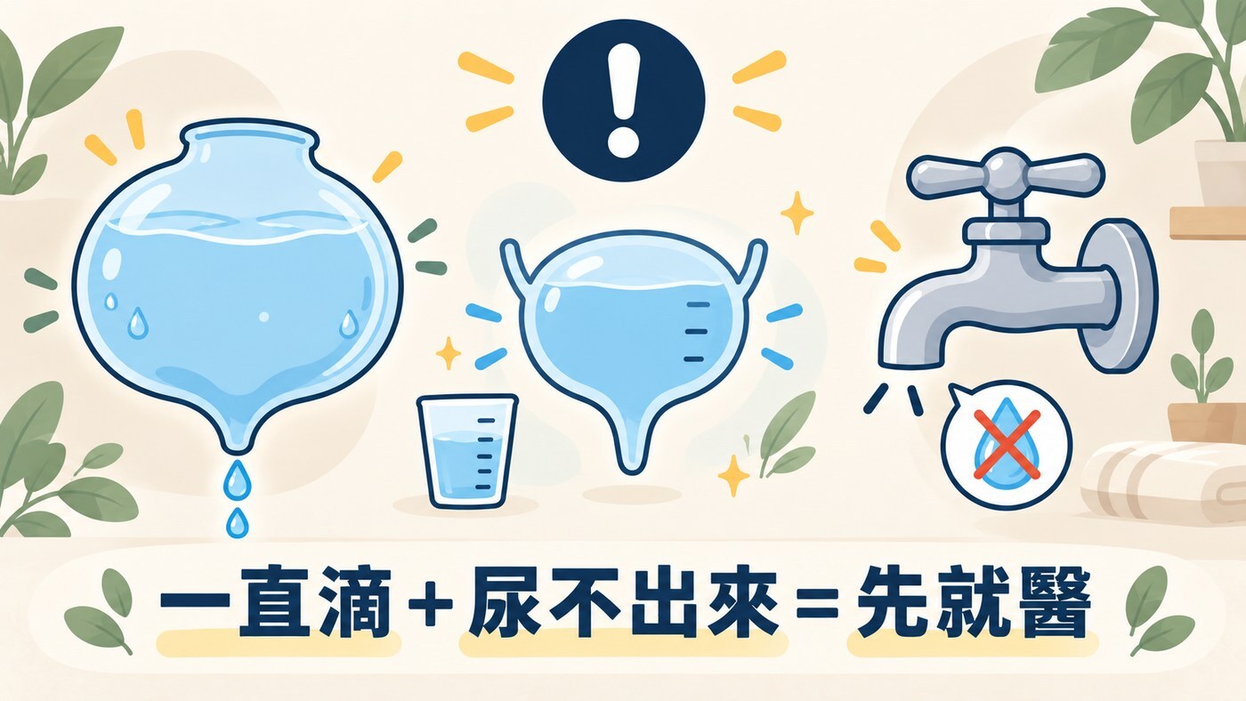 一直滴加尿不出來,要先就醫的警示圖