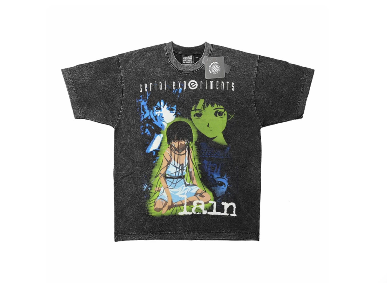 Lain 玲音 (1998) 新款重磅水洗與動畫款黑色短袖 T-shirt