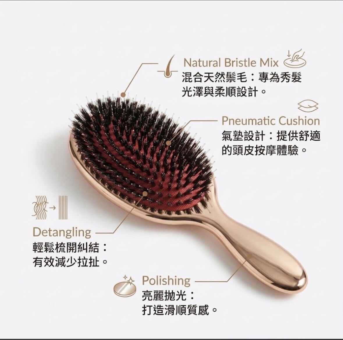 豬鬃毛氣墊梳（抗毛躁・順髮・頭皮按摩）