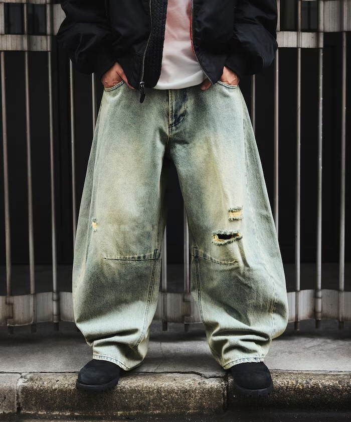 Freak's Store 寬板 仿舊弧形牛仔褲