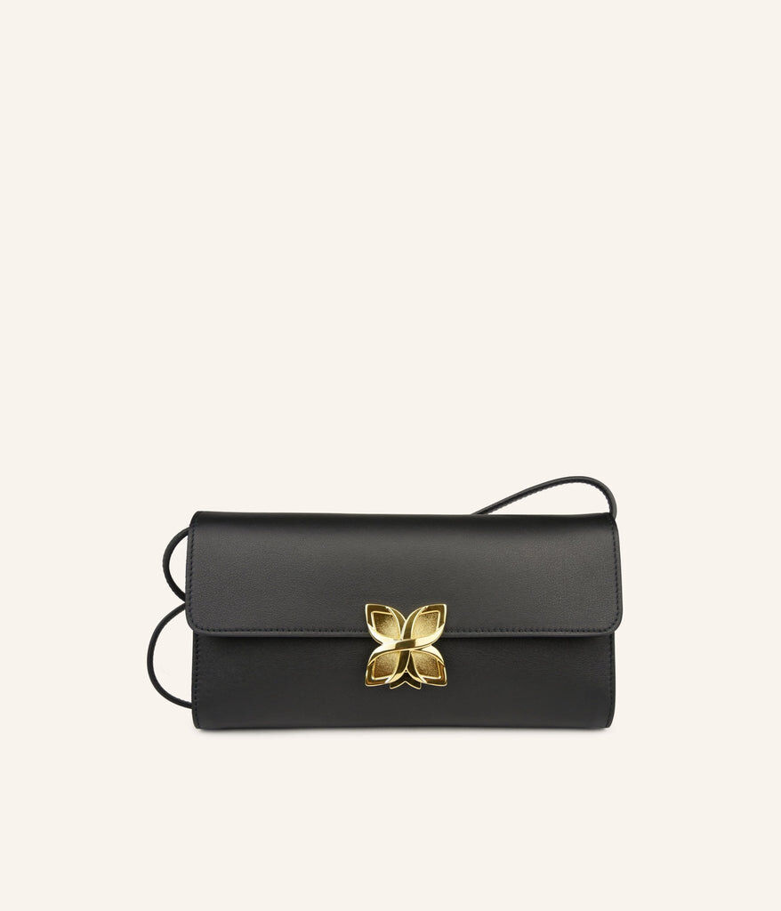 1FL1018-289 [FLEURON] Hortensia Clutch Noir Lisse #MAF19VL0303BLK (EU)