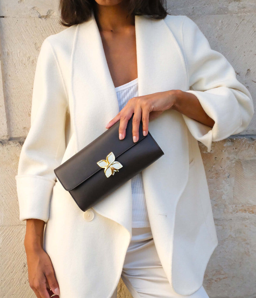 1FL1018-291 [FLEURON] Hortensia Clutch Chocolat Noir #MAF19VL1314DCT (EU)