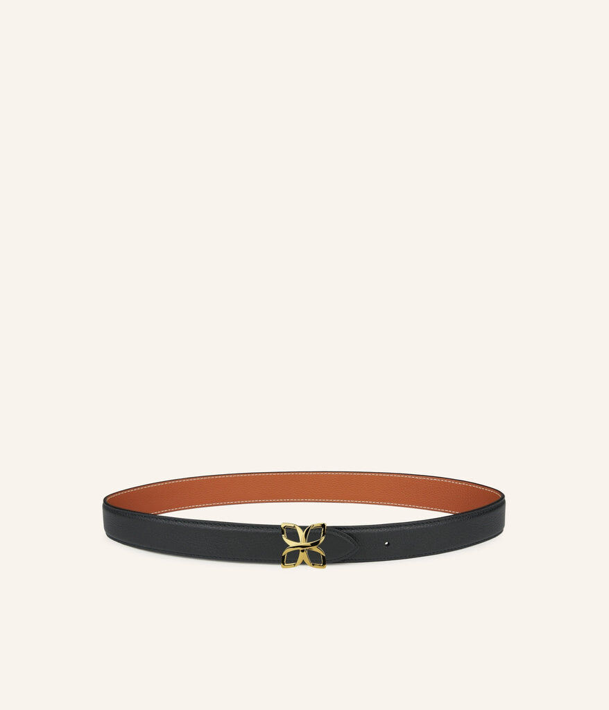 1FL1018-320 [FLEURON] Ceinture Hortensia Dore 25mm Noir Caramel #CTF01VG0303BLK (EU)