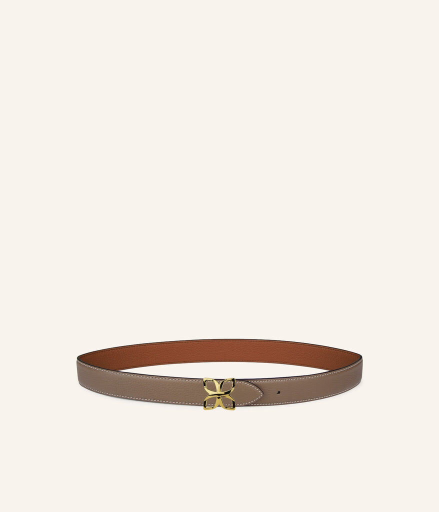1FL1018-323 [FLEURON] Ceinture Hortensia Dore 25mm Taupe Marron #CTF01VG0808MOL (EU)