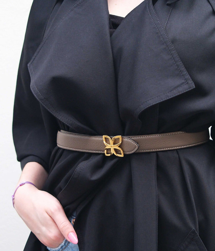 1FL1018-323 [FLEURON] Ceinture Hortensia Dore 25mm Taupe Marron #CTF01VG0808MOL (EU)