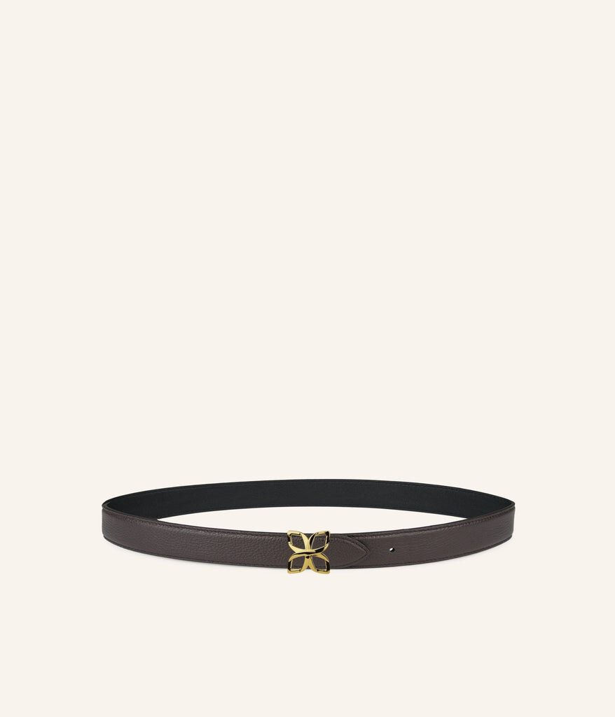 1FL1018-325 [FLEURON] Ceinture Hortensia Dore 25mm Espresso Noir Lisse #CTF01VG1314ESP (EU)