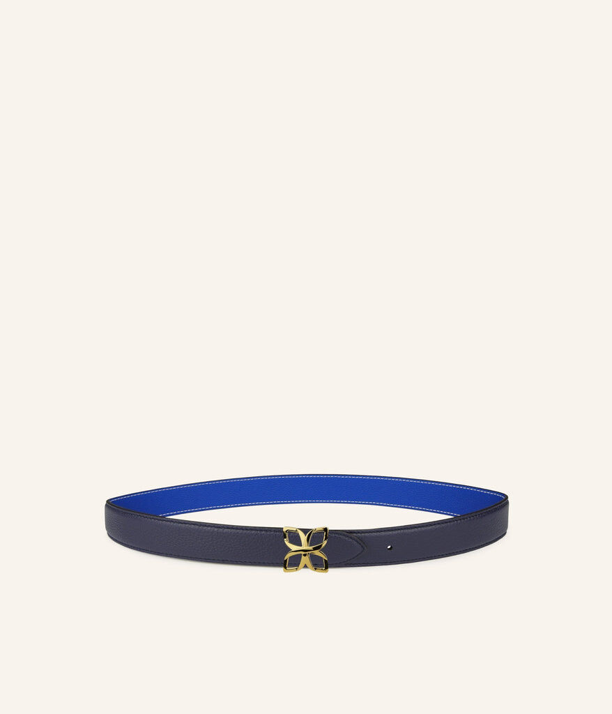 1FL1018-327 [FLEURON] Ceinture Hortensia Dore 25mm Bleu Marine Bleu Cobalt #CTF01VG3923NBU (EU)