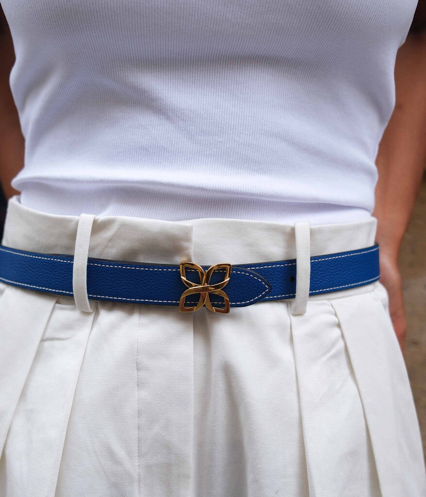 1FL1018-327 [FLEURON] Ceinture Hortensia Dore 25mm Bleu Marine Bleu Cobalt #CTF01VG3923NBU (EU)
