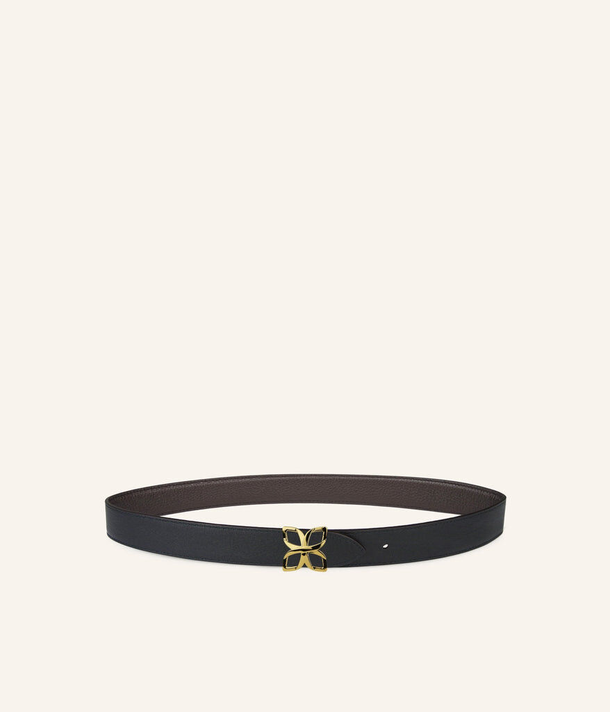 1FL1018-325 [FLEURON] Ceinture Hortensia Dore 25mm Espresso Noir Lisse #CTF01VG1314ESP (EU)