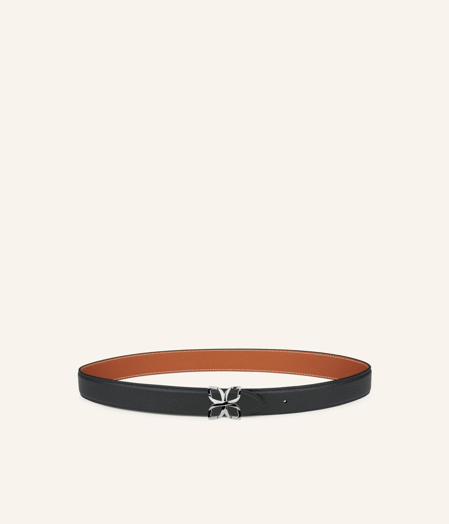 1FL1018-328 [FLEURON] Ceinture Hortensia Argente 25mm Noir Caramel #CTF02VG0303BLK (EU)