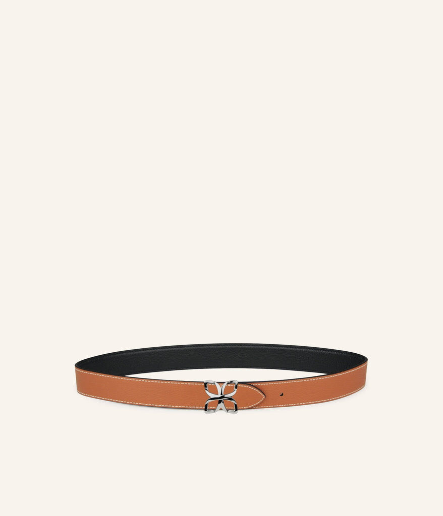 1FL1018-328 [FLEURON] Ceinture Hortensia Argente 25mm Noir Caramel #CTF02VG0303BLK (EU)