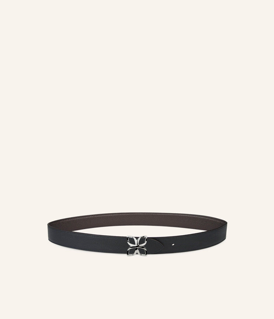 1FL1018-333 [FLEURON] Ceinture Hortensia Argente 25mm Espresso Noir Lisse #CTF02VG1314ESP (EU)