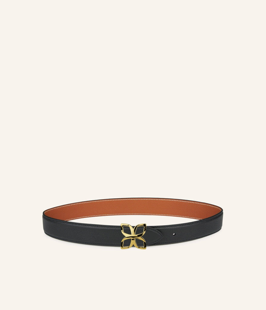 1FL1018-336 [FLEURON] Ceinture Hortensia Dore 33mm Noir Caramel #CTF03VG0303BLK (EU)