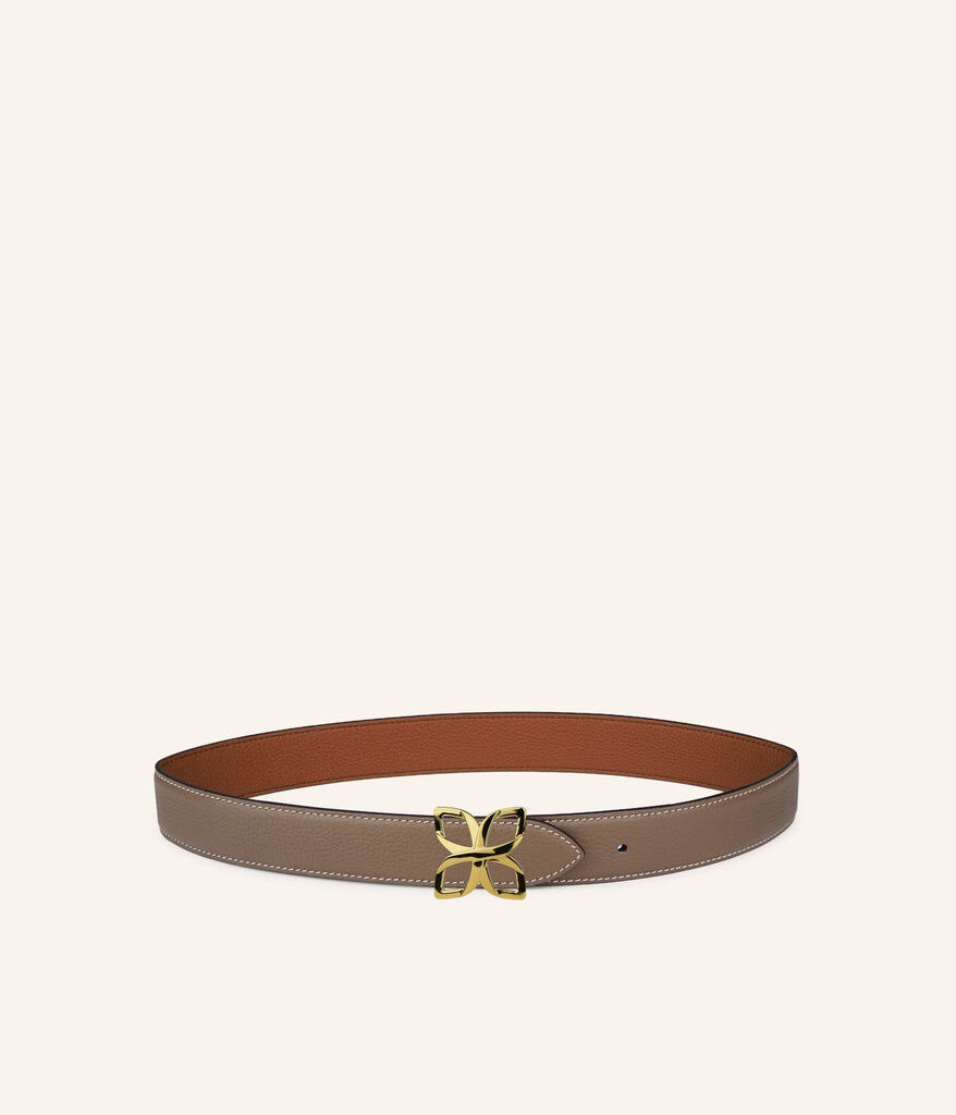 1FL1018-338 [FLEURON] Ceinture Hortensia Dore 33mm Taupe Marron #CTF03VG0808MOL (EU)