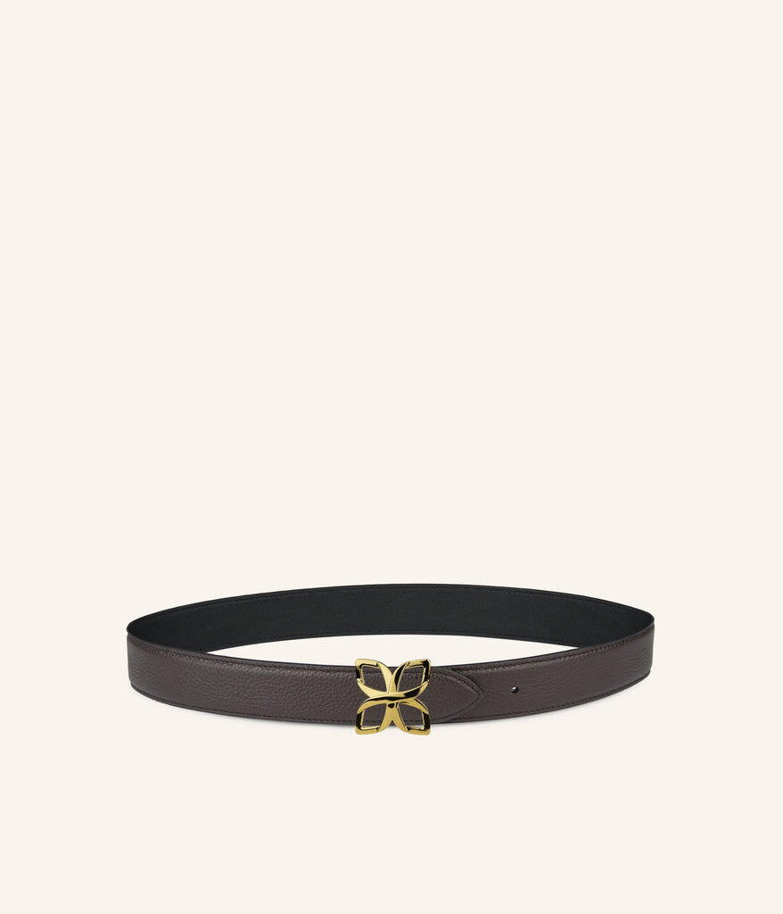 1FL1018-340 [FLEURON] Ceinture Hortensia Dore 33mm Espresso Noir Lisse #CTF03VG1314ESP (EU)