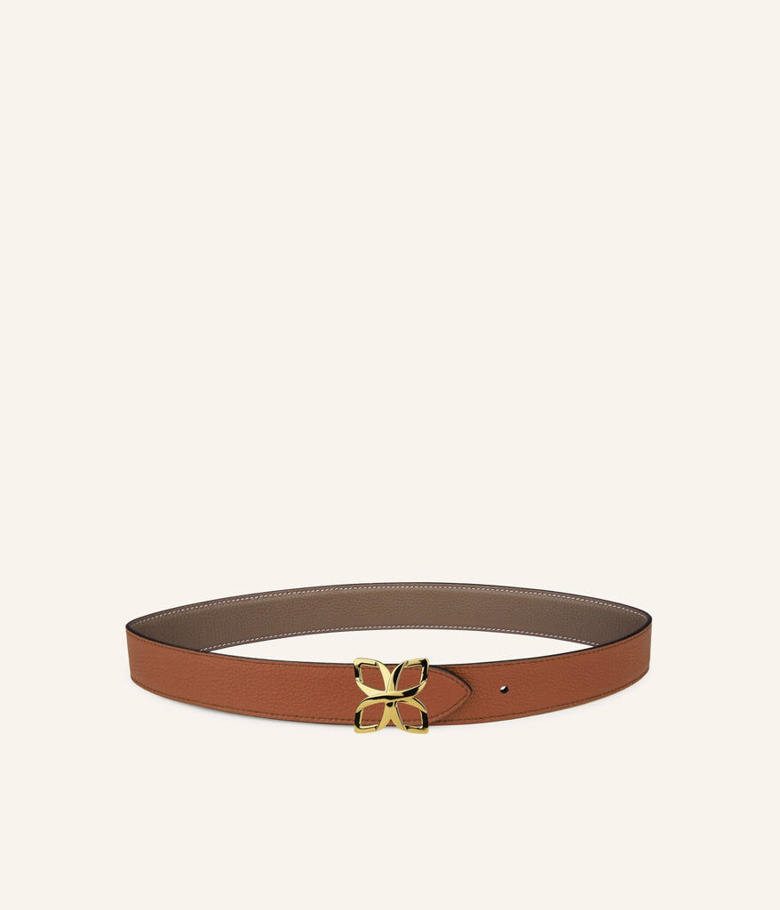 1FL1018-338 [FLEURON] Ceinture Hortensia Dore 33mm Taupe Marron #CTF03VG0808MOL (EU)
