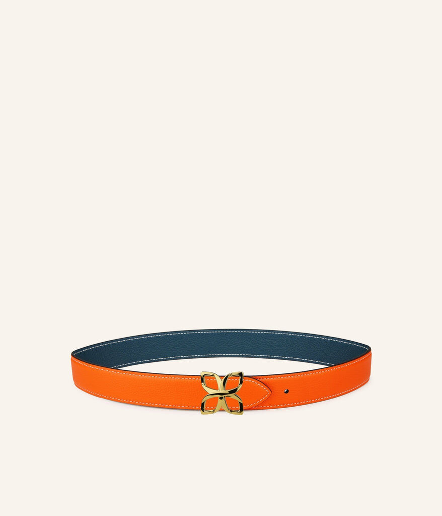 1FL1018-341 [FLEURON] Ceinture Hortensia Dore 33mm Mandarine / Bleu Pacifique #CTF03VG1459MDN (EU)