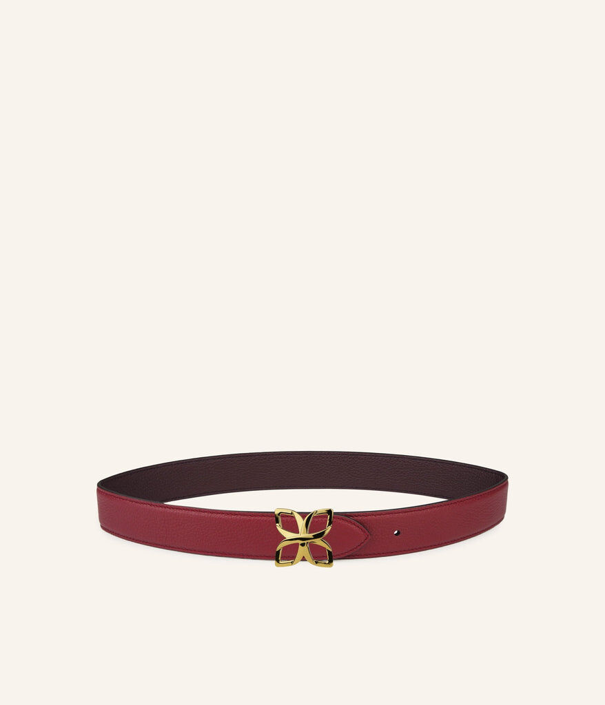 1FL1018-342 [FLEURON] Ceinture Hortensia Dore 33mm Bordeaux Prune #CTF03VG1629BGD (EU)