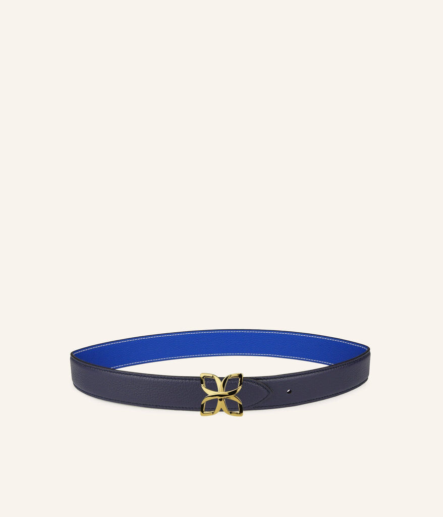 1FL1018-343 [FLEURON] Ceinture Hortensia Dore 33mm Bleu Marine Bleu Cobalt #CTF03VG3923NBU (EU)