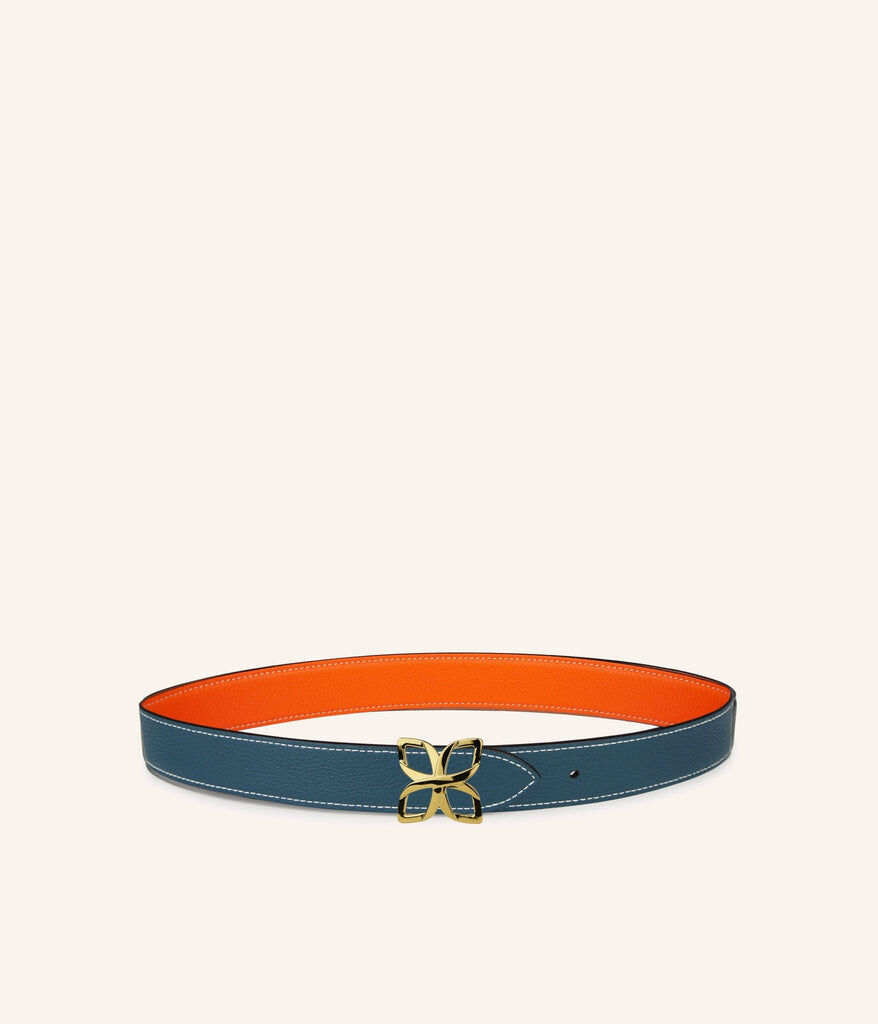 1FL1018-341 [FLEURON] Ceinture Hortensia Dore 33mm Mandarine / Bleu Pacifique #CTF03VG1459MDN (EU)