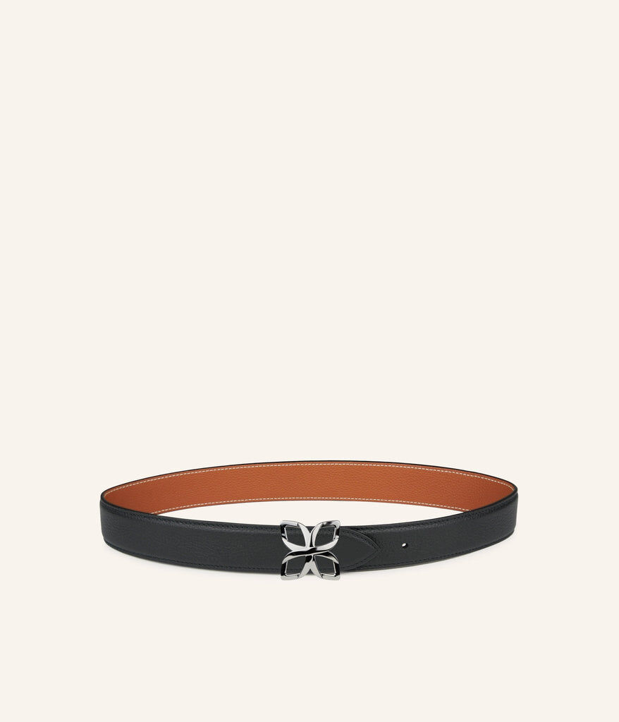 1FL1018-345 [FLEURON] Ceinture Hortensia Argente 33mm Noir Caramel #CTF04VG0303BLK (EU)