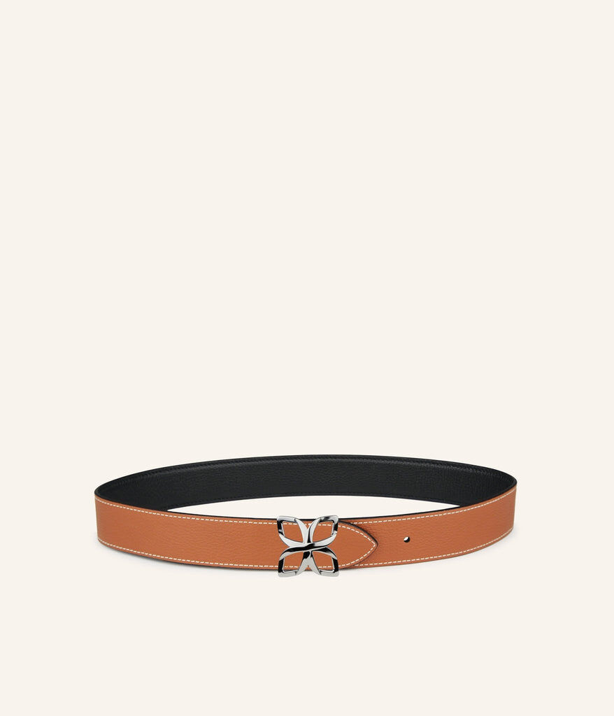 1FL1018-345 [FLEURON] Ceinture Hortensia Argente 33mm Noir Caramel #CTF04VG0303BLK (EU)