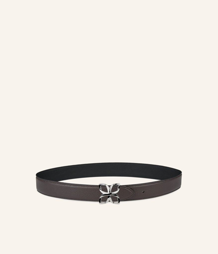 1FL1018-349 [FLEURON] Ceinture Hortensia Argente 33mm Espresso Noir Lisse #CTF04VG1314ESP (EU)