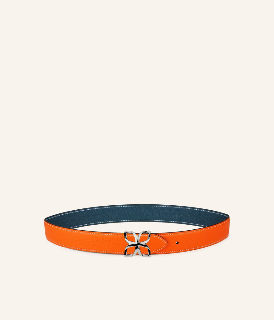 1FL1018-350 [FLEURON] Ceinture Hortensia Argente 33mm Mandarine / Bleu Pacifique #CTF04VG1459MDN (EU)