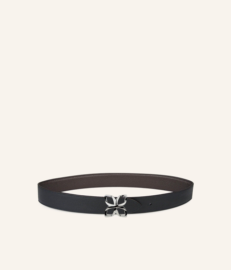 1FL1018-349 [FLEURON] Ceinture Hortensia Argente 33mm Espresso Noir Lisse #CTF04VG1314ESP (EU)
