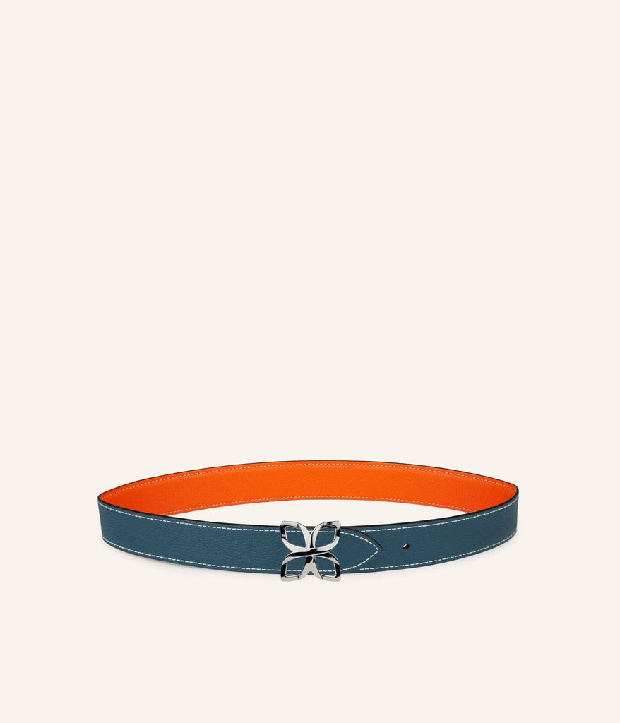 1FL1018-350 [FLEURON] Ceinture Hortensia Argente 33mm Mandarine / Bleu Pacifique #CTF04VG1459MDN (EU)