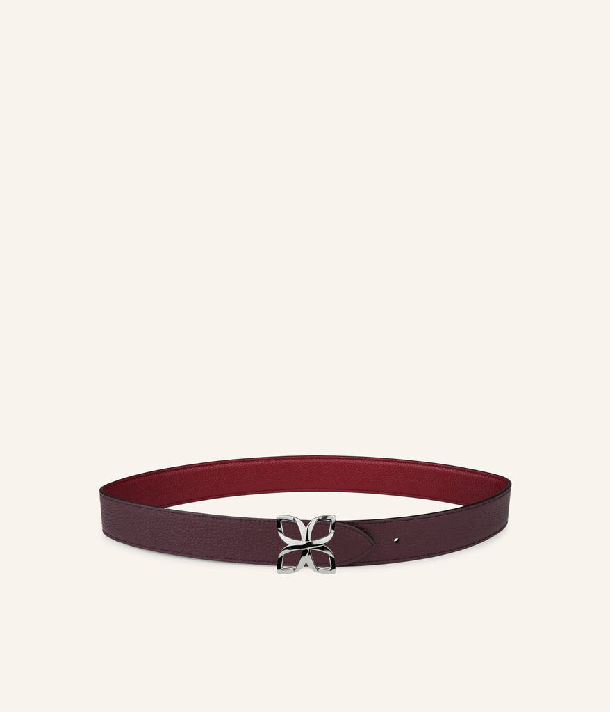1FL1018-351 [FLEURON] Ceinture Hortensia Argente 33mm Bordeaux Prune #CTF04VG1629BGD (EU)