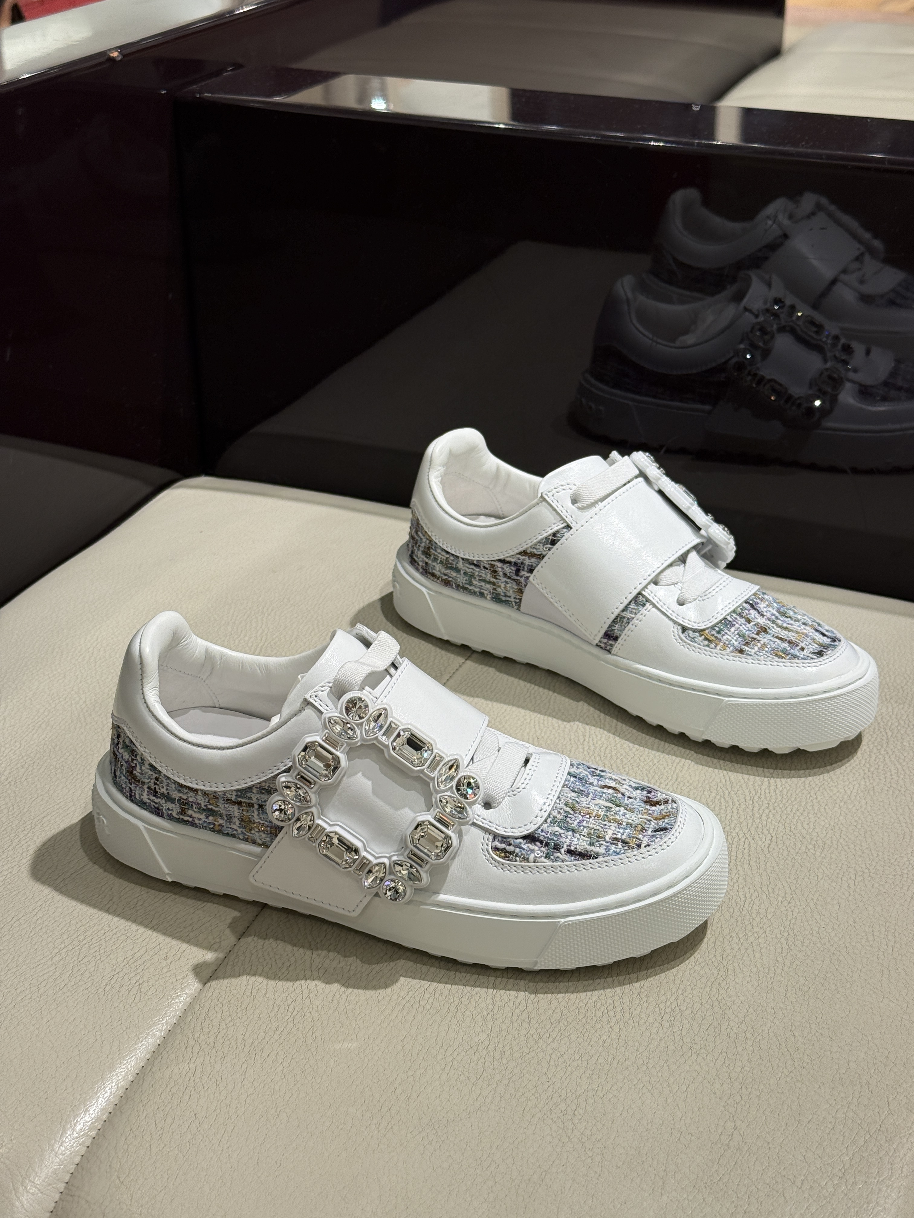 Roger Vivier very vivier strass buckle sneakers tweed grey blue